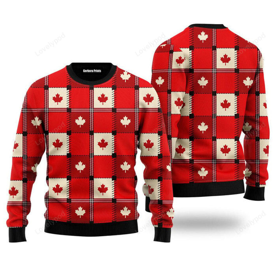 FUNSTUFFPRINT Red Maple Leaf Canada Day Ugly Christmas Sweater For Men, women, Adult Ugly Sweater