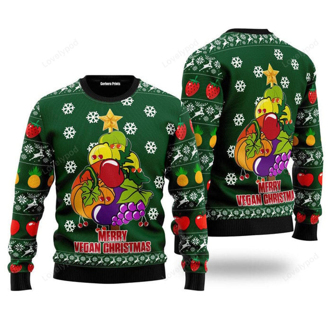 FUNSTUFFPRINT Merry Vegan Ugly Christmas Sweater For Men, women, Adult Ugly Sweater