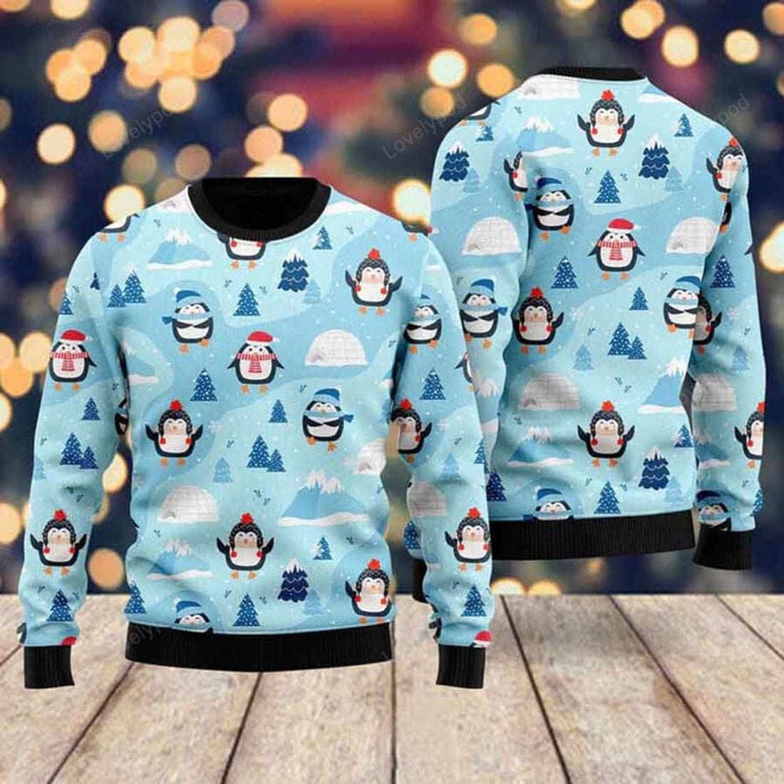 FUNSTUFFPRINT Funny Penguins Christmas Ugly Christmas Sweater For Men, women, Adult Ugly Sweater