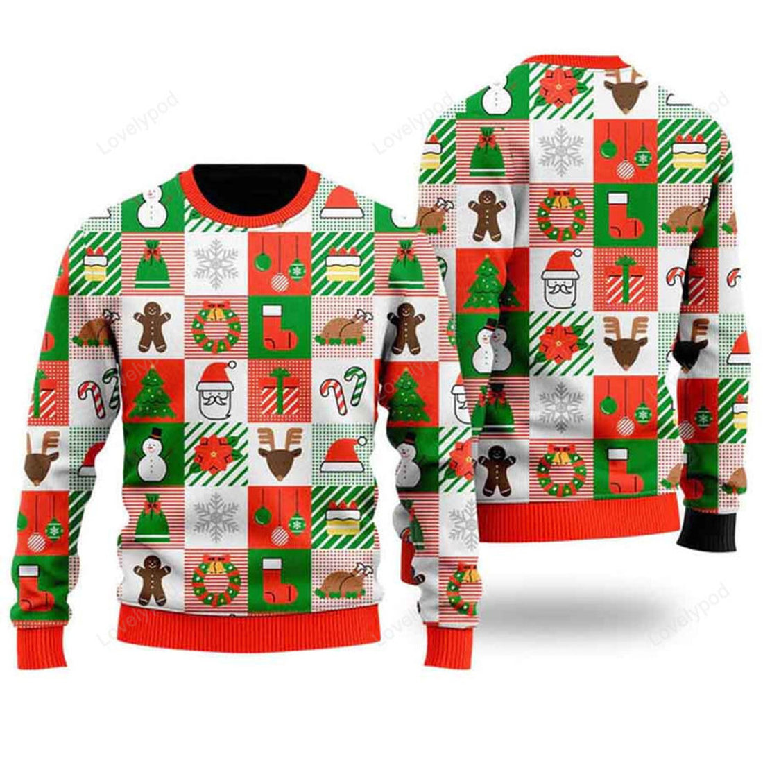 FUNSTUFFPRINT Merry Christmas Light It Up Pattern Ugly Christmas Sweater For Men & Women, Adult Ugly Sweater