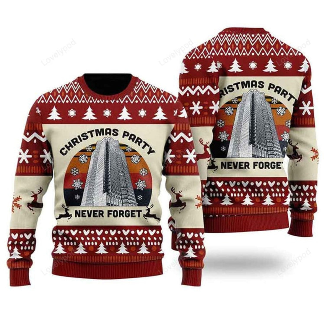 FUNSTUFFPRINT Never Forget Nakatomi Plaza Christmas Party 1988 Ugly Christmas Sweater For Men & Women, Adult Ugly Sweater