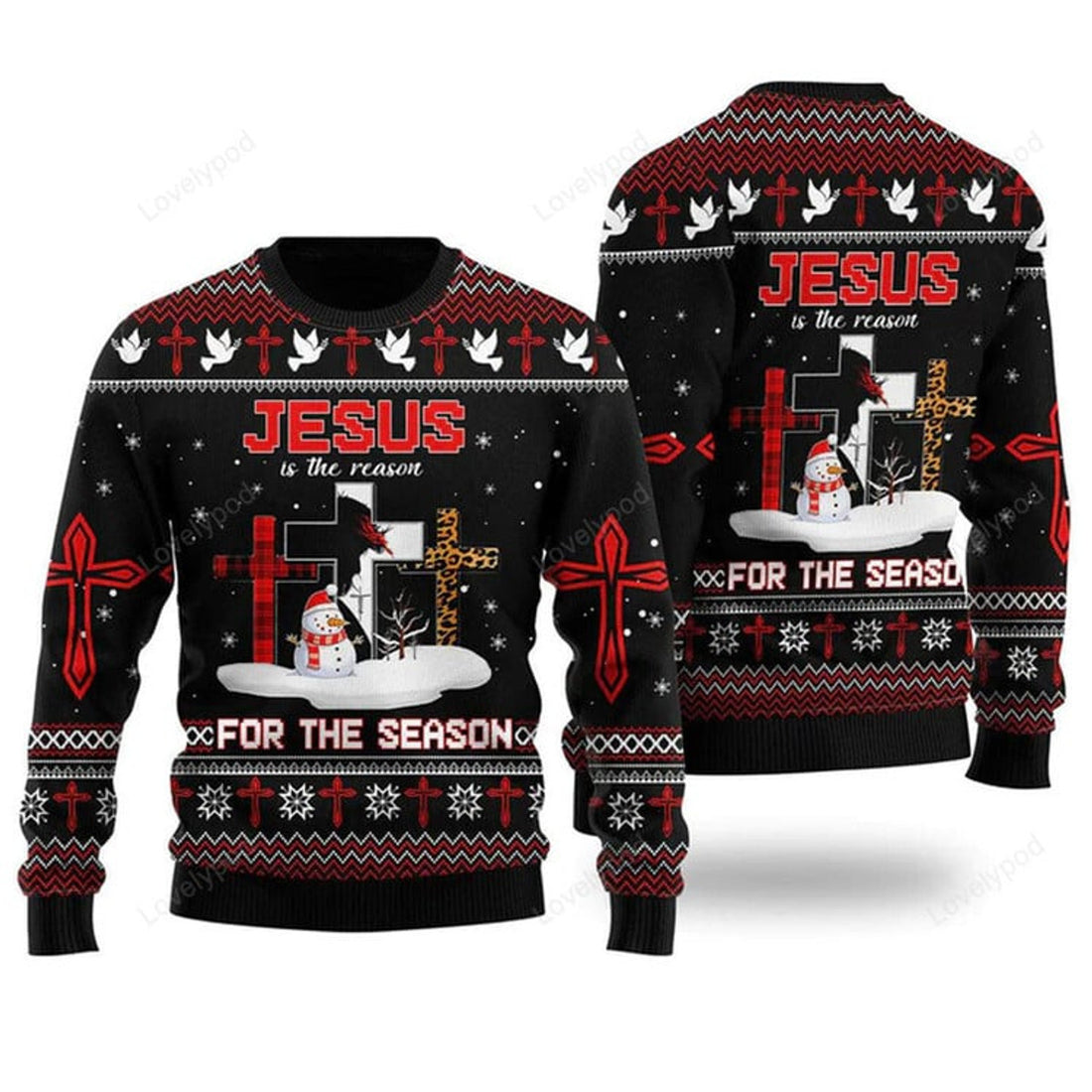 FUNSTUFFPRINT Jesus The Reason for The Season Ugly Christmas Sweater For Men & Women Ugly Sweater