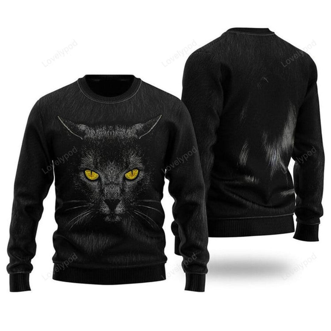 FUNSTUFFPRINT Black Cat Ugly Christmas For Men & Women Ugly Sweater