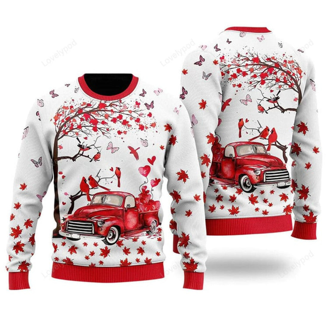 FUNSTUFFPRINT Spring Red Truck Ugly Christmas Sweater For Men & Women Ugly Sweater