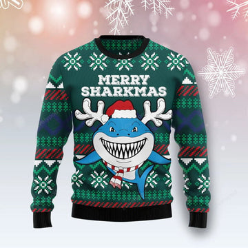 FUNSTUFFPRINT Merry Sharkmas Ugly Christmas Sweater For Men & Women Ugly Sweater