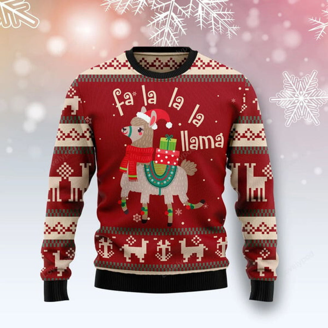 FUNSTUFFPRINT Llama Lalala Ugly Christmas Sweater unisex womens & mens Ugly Sweater