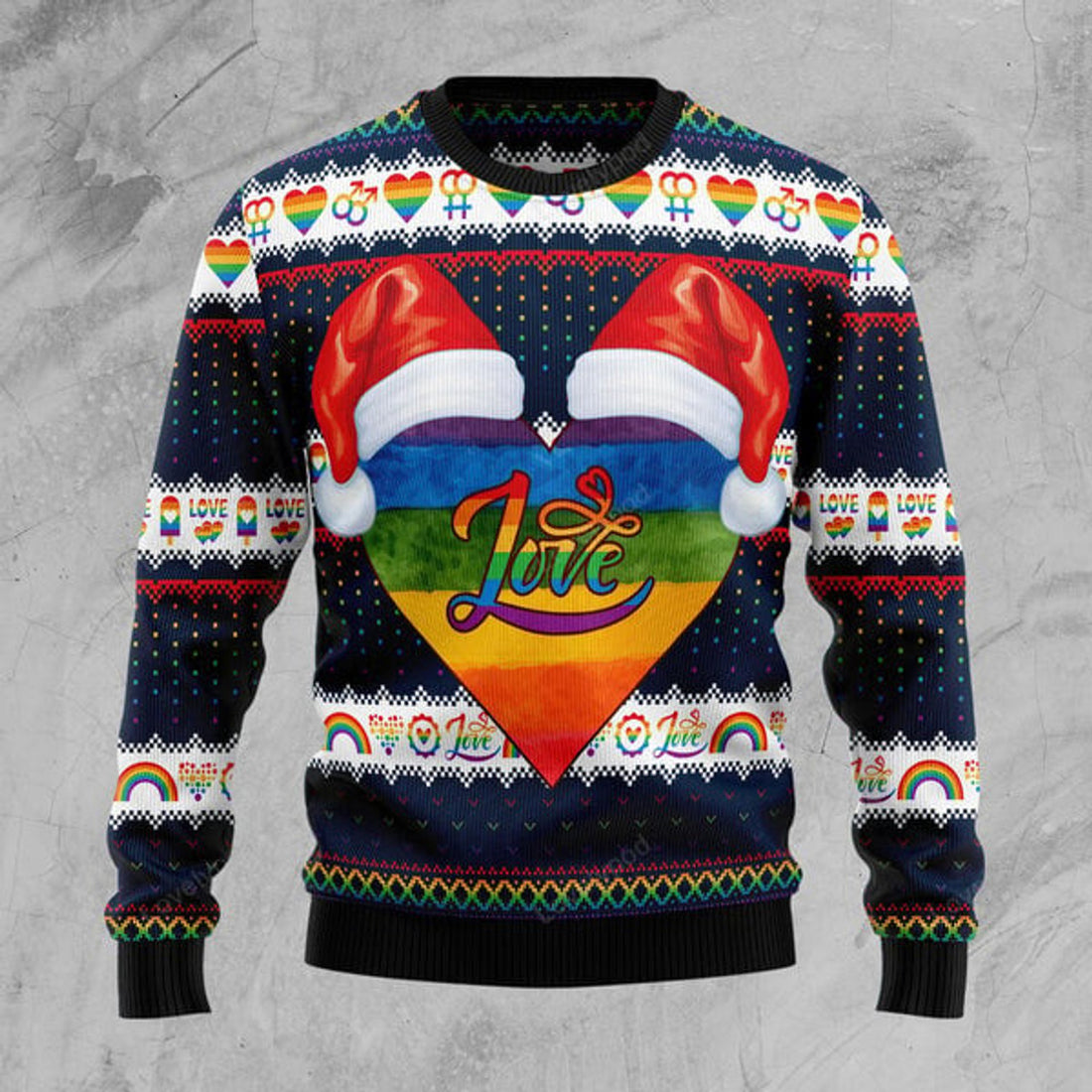 FUNSTUFFPRINT LGBT Heart ugly Christmas Sweater for women & men, LGBT Christmas shirt Ugly Sweater