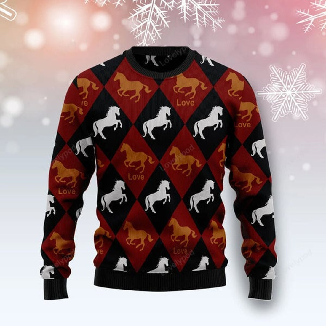 FUNSTUFFPRINT Horse Love Ugly Christmas Sweater for women & men, Horse Christmas shirt Ugly Sweater