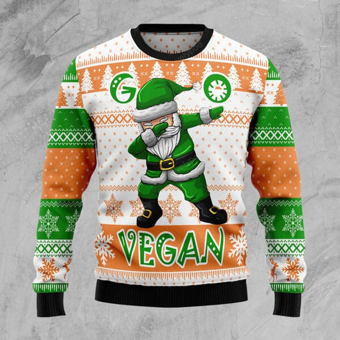 FUNSTUFFPRINT Go Vegan Ugly Christmas Sweater, Go Vegan 3D Printed Graphic Ugly Sweater