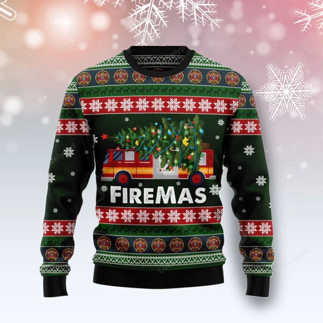 FUNSTUFFPRINT Firefighter Firemas ugly Christmas Sweater, Firefighter 3D Printed Graphic Long Sleeve Sweatshirts Ugly Sweater