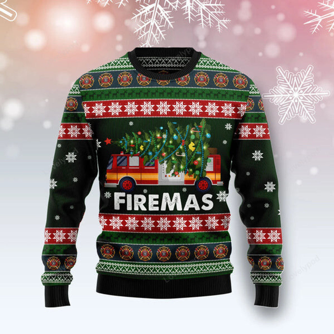 FUNSTUFFPRINT Firefighter Firemas ugly Christmas Sweater, Firefighter 3D Printed Graphic Long Sleeve Sweatshirts Ugly Sweater