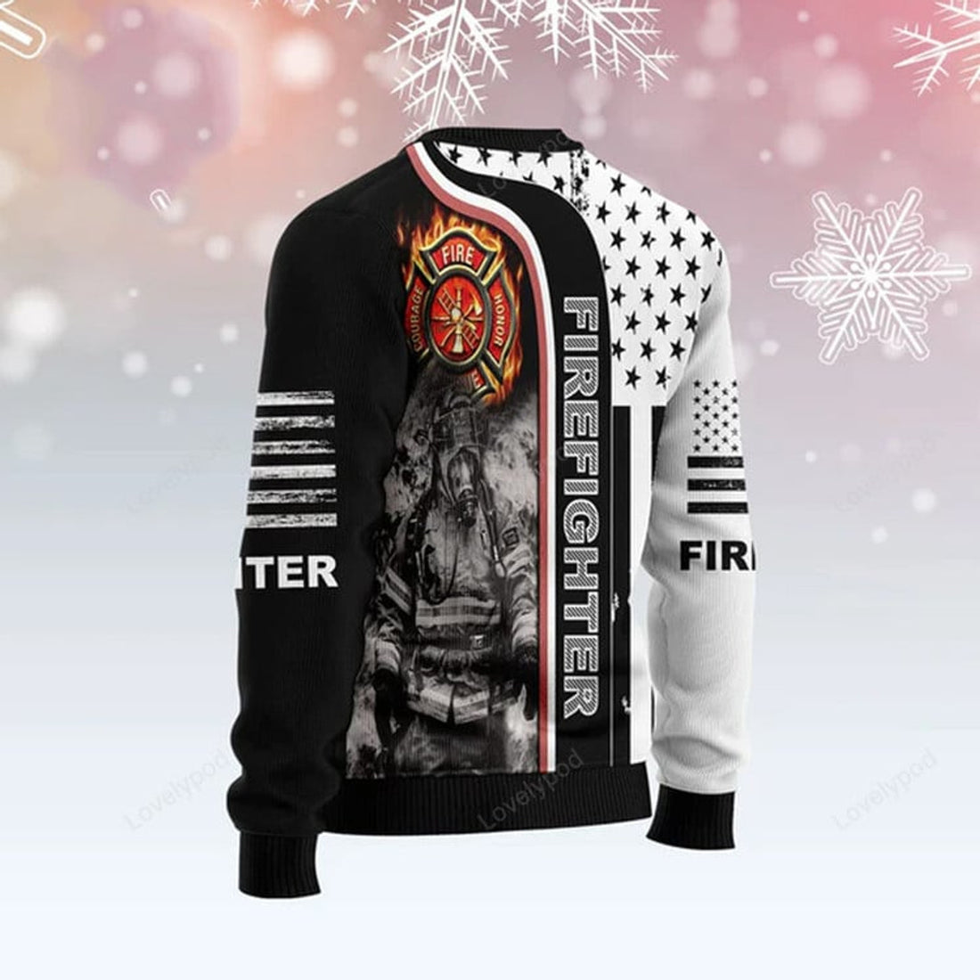 FUNSTUFFPRINT Firefighter Awesome ugly Christmas Sweater, Firefighter 3D Printed Graphic Long Sleeve Sweatshirts Ugly Sweater
