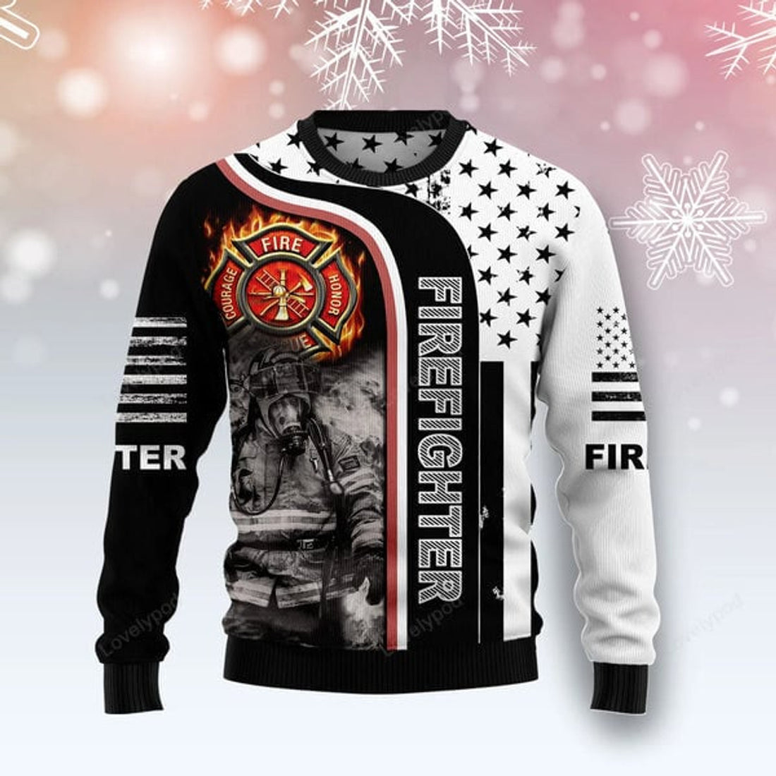 FUNSTUFFPRINT Firefighter Awesome ugly Christmas Sweater, Firefighter 3D Printed Graphic Long Sleeve Sweatshirts Ugly Sweater