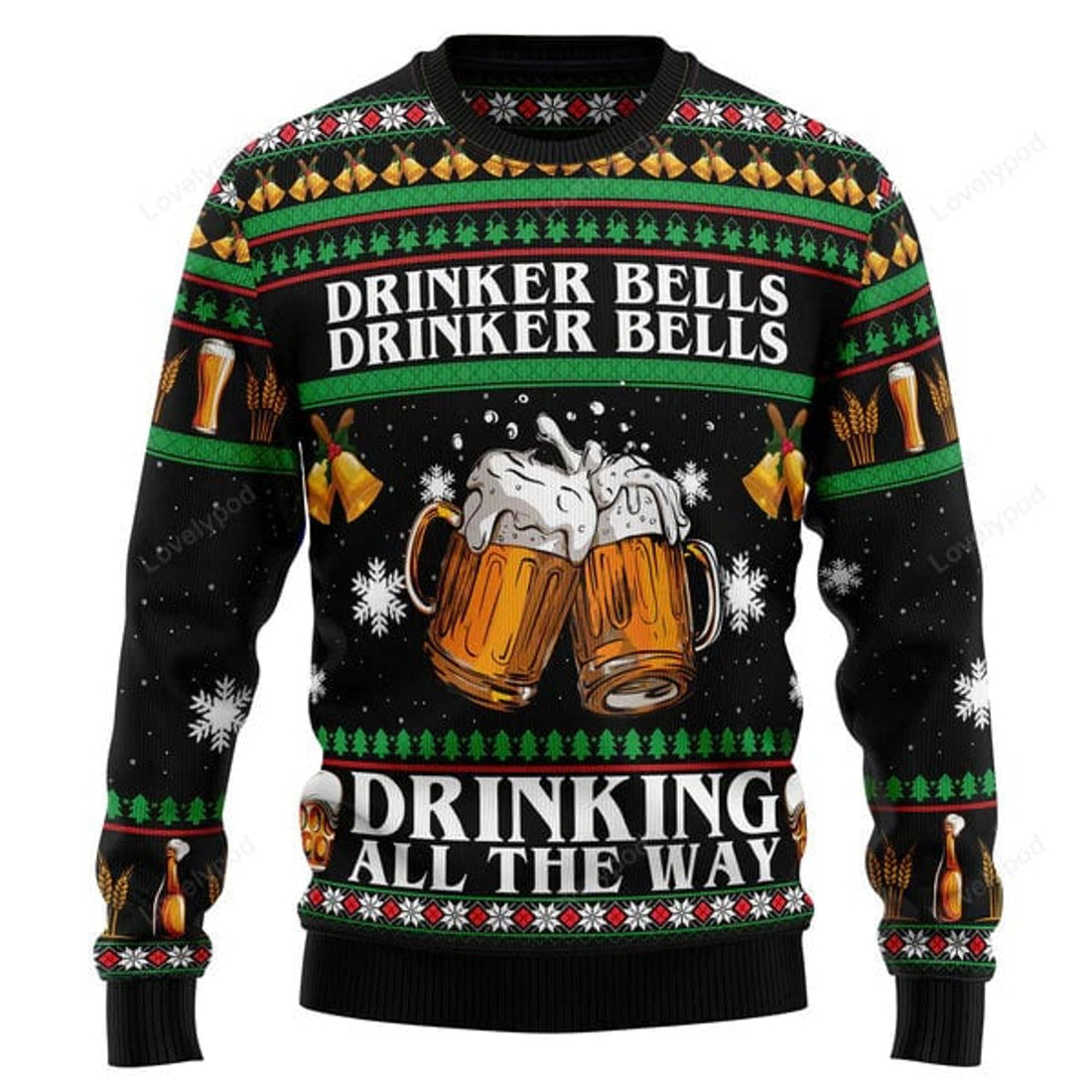 FUNSTUFFPRINT Drinker Bell ugly Christmas Sweater, Drinker Beer 3D Printed Graphic Long Sleeve Sweatshirts Ugly Sweater