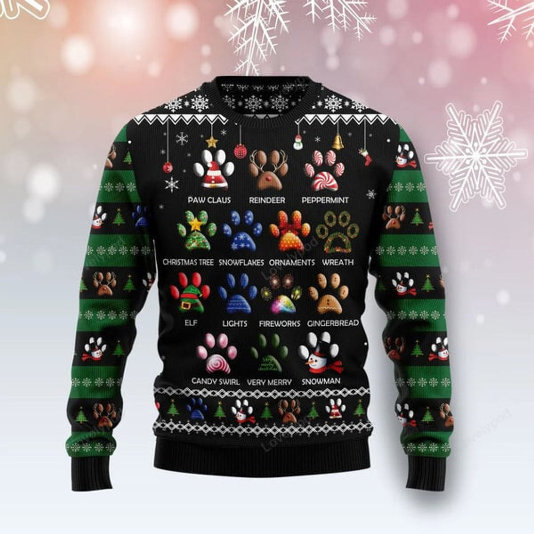 FUNSTUFFPRINT Dog Pawprint Ugly Christmas Sweater, Dog 3D Printed Graphic Long Sleeve Sweatshirts Ugly Sweater