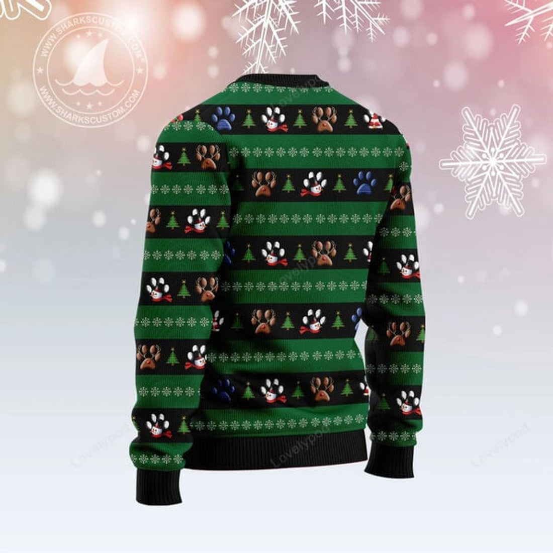 FUNSTUFFPRINT Dog Pawprint Ugly Christmas Sweater, Dog 3D Printed Graphic Long Sleeve Sweatshirts Ugly Sweater