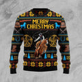 FUNSTUFFPRINT Cowboy Merry Christmas Ugly Christmas Sweater, Cowboy 3D Printed Graphic Long Sleeve Sweatshirts Ugly Sweater