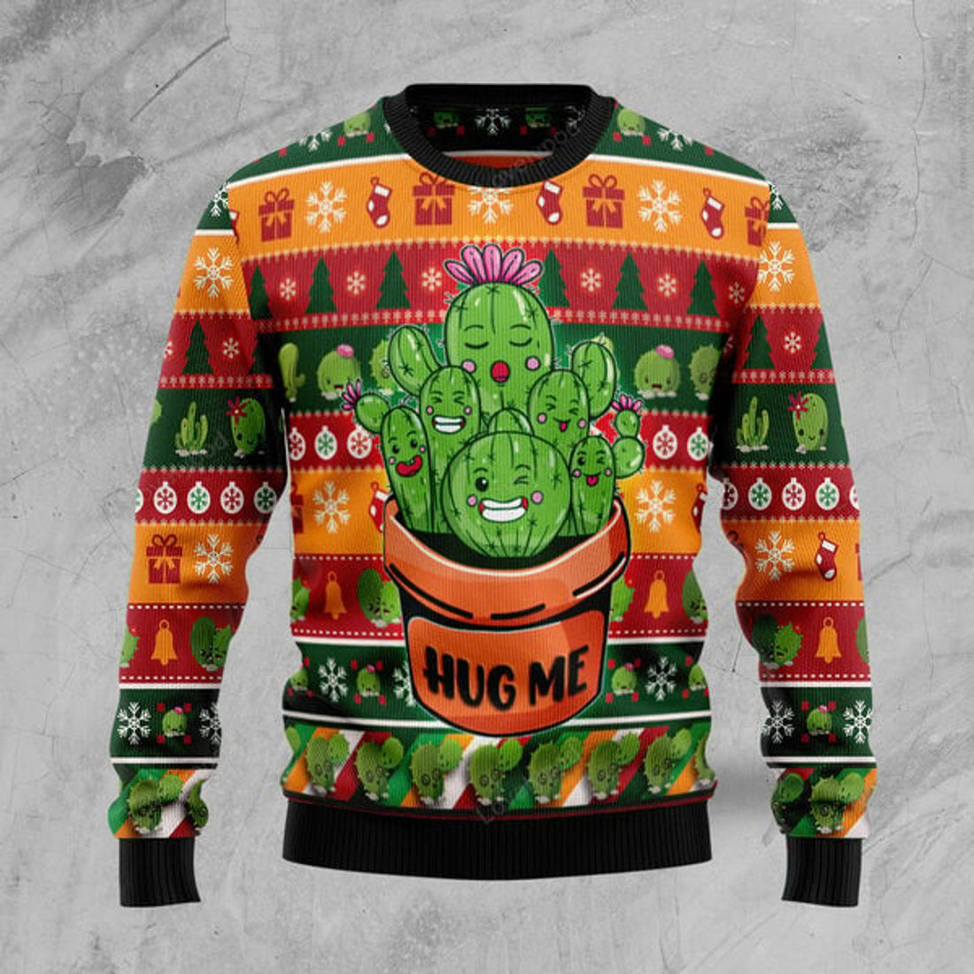 FUNSTUFFPRINT Cactus Hug Me Ugly Christmas Sweater for men and women Ugly Sweater
