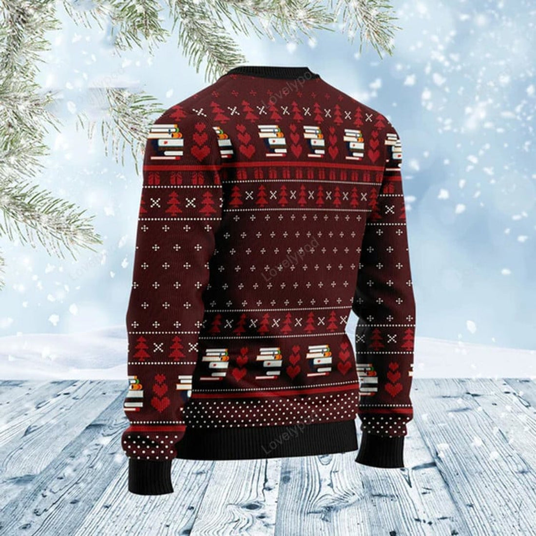 FUNSTUFFPRINT Book Pine Ugly Christmas Sweater, Christmas gift for book lover Ugly Sweater