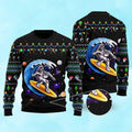 FUNSTUFFPRINT Astronauts Surf On A Surfboard In Space Ugly Christmas Sweater For Men & Women Adult Ugly Sweater