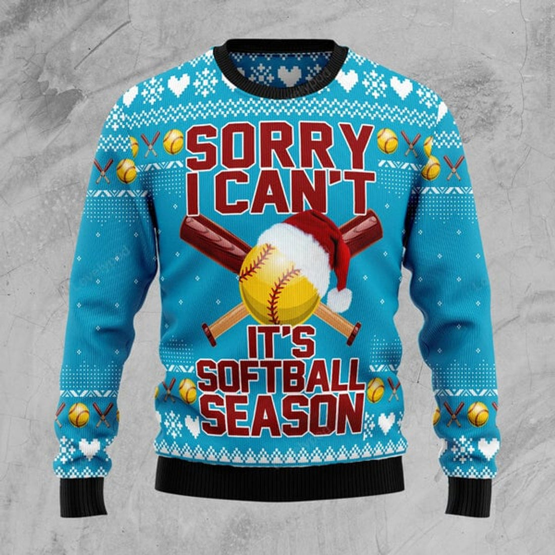 FUNSTUFFPRINT Sorry I can't it's softball season Soft Ball Season Ugly Christmas Sweater Ugly Sweater