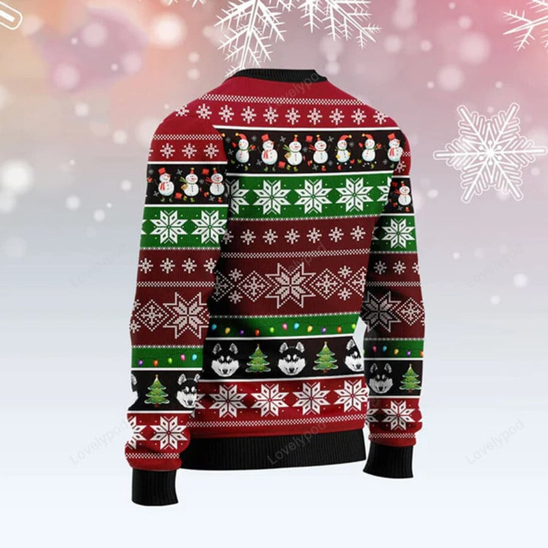 FUNSTUFFPRINT Siberian Husky Group Beauty Ugly Christmas Sweater Ugly Sweater