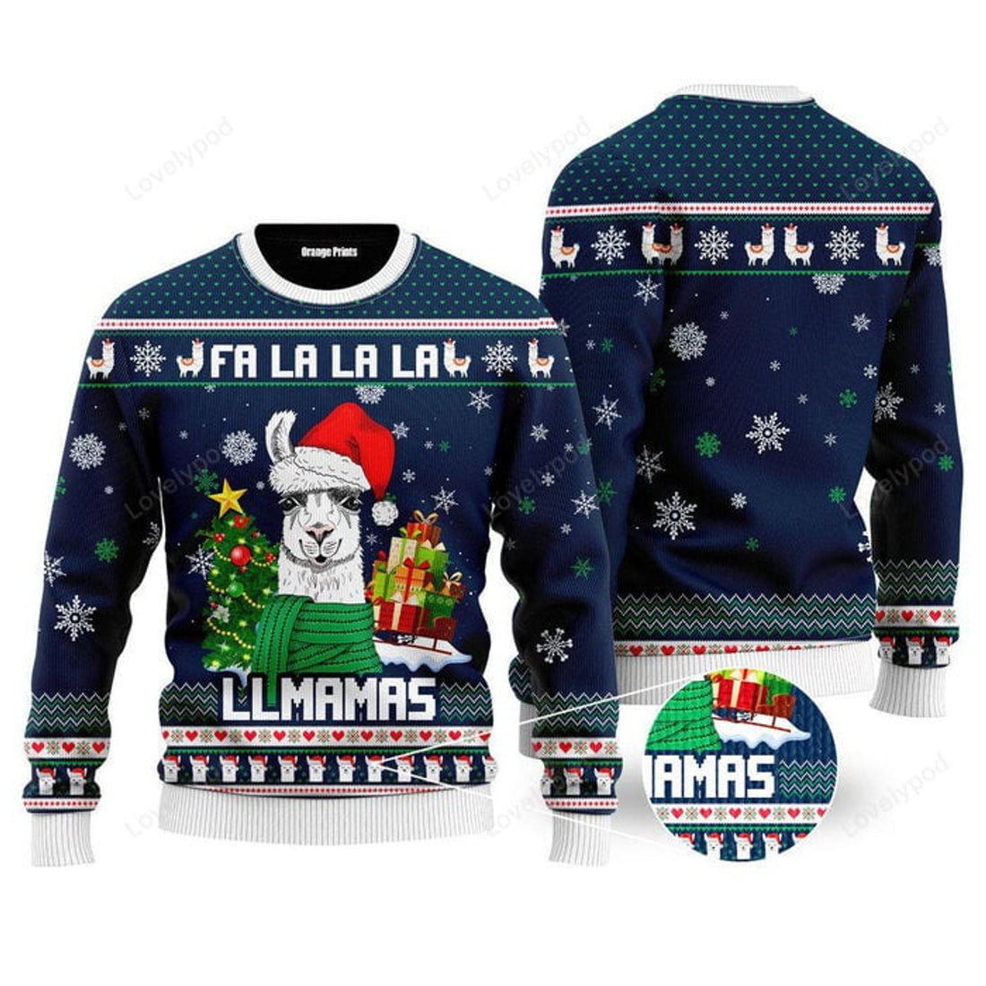 FUNSTUFFPRINT Llmamas Fa La La La Ugly Christmas Sweater For Men & Women Ugly Sweater