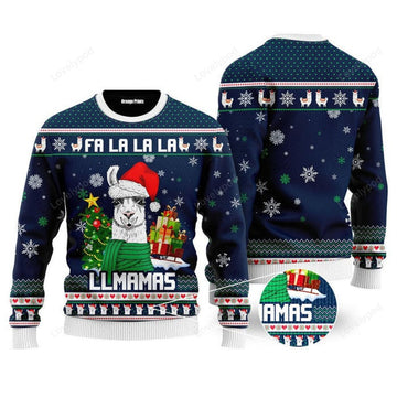 FUNSTUFFPRINT Llmamas Fa La La La Ugly Christmas Sweater For Men & Women Ugly Sweater