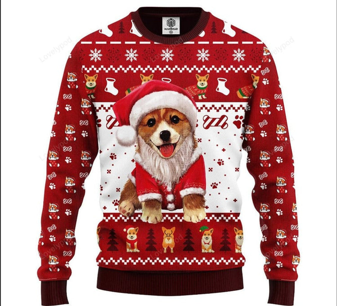 FUNSTUFFPRINT Corgi Noel Cute Christmas Ugly christmas Sweater For Men & Women Adult Ugly Sweater