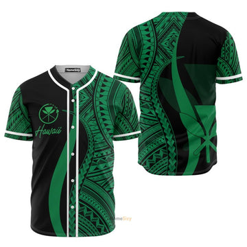 Hawaiian Kanaka Maoli Green Polynesian Tentacle Tribal Pattern - Baseball Jersey