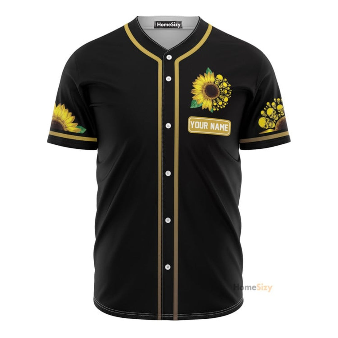 Custom Name Skull Sunflower - Personalized Baseball Jersey