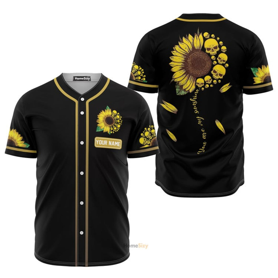 Custom Name Skull Sunflower - Personalized Baseball Jersey