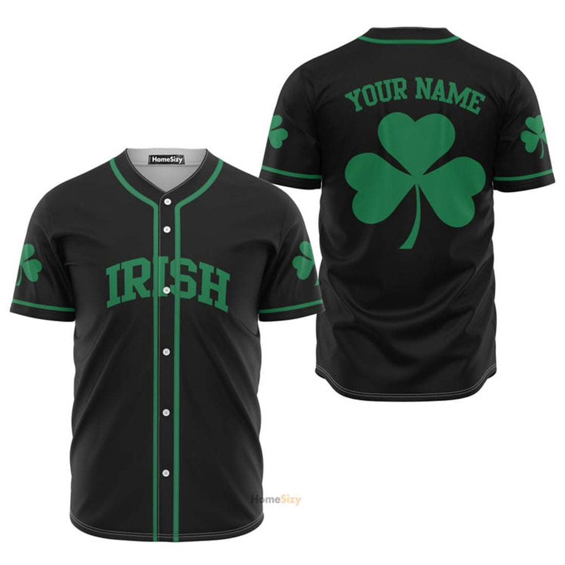 Custom Name Irish Black Green - Personalized Baseball Jersey