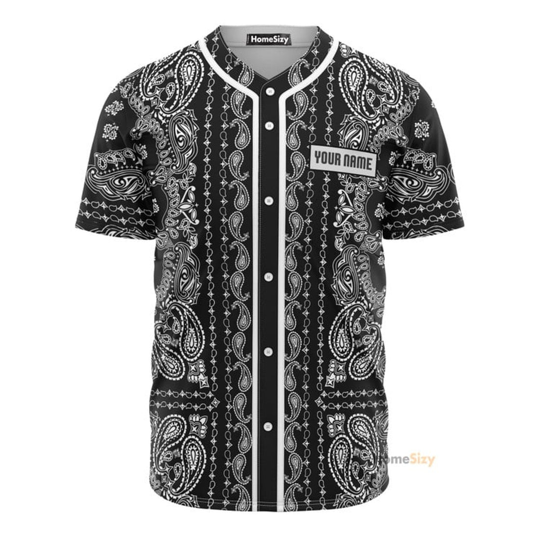 Custom Name Bandana Pattern Black And White - Personalized Baseball Jersey
