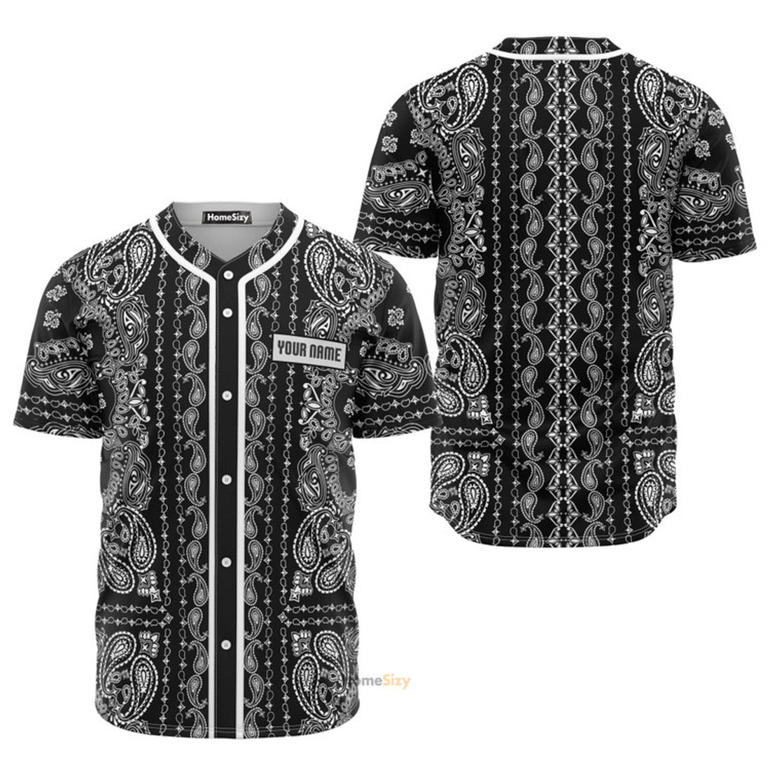 Custom Name Bandana Pattern Black And White - Personalized Baseball Jersey