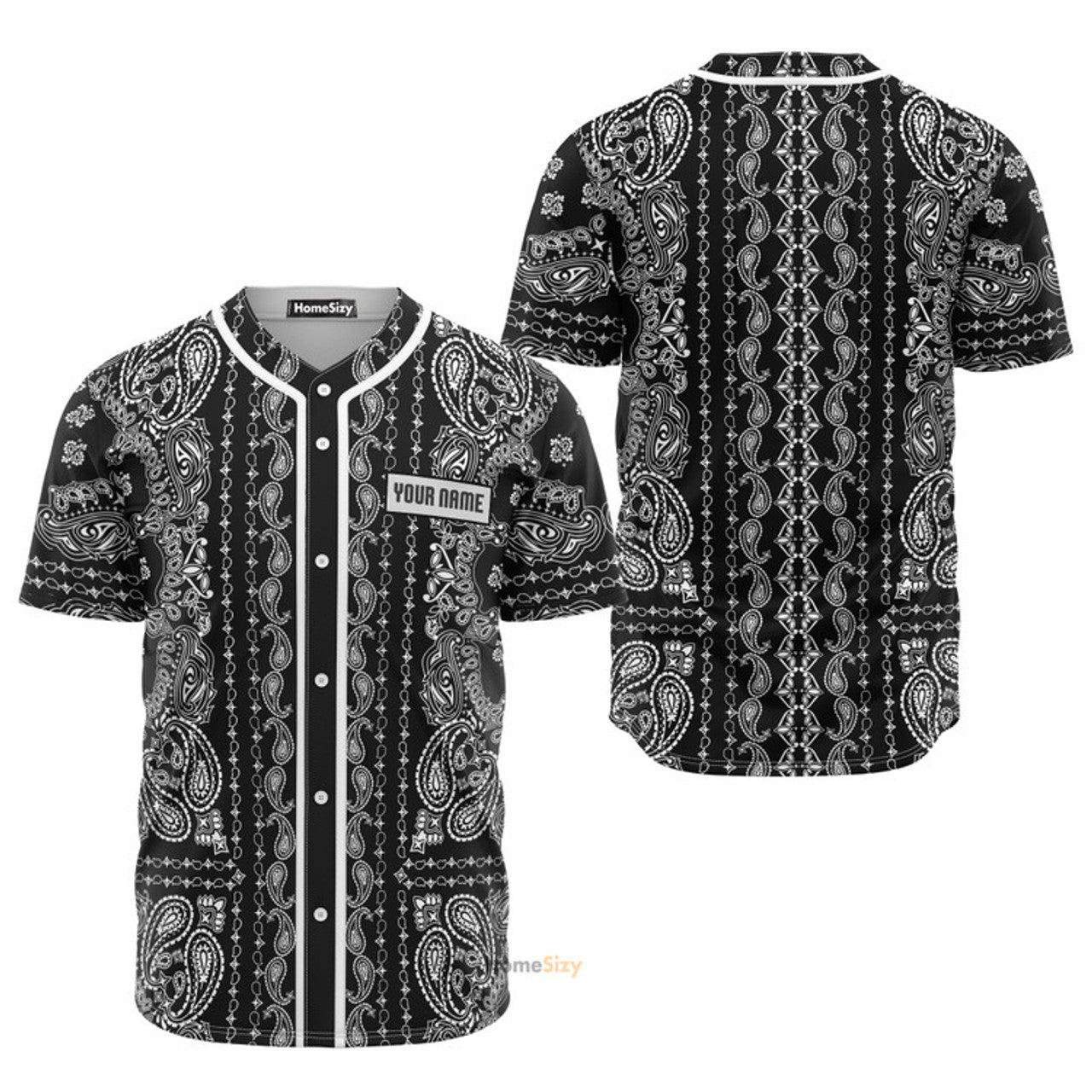 Custom Name Bandana Pattern Black And White - Personalized Baseball Jersey