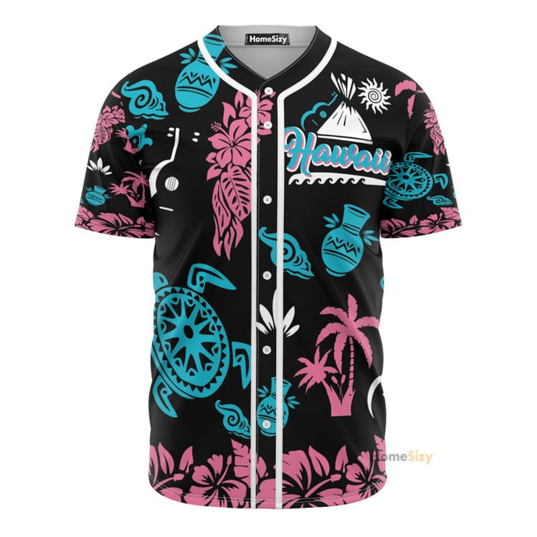 Hawaiian Coconut Palm Turtle Hibiscus - Baseball Jersey