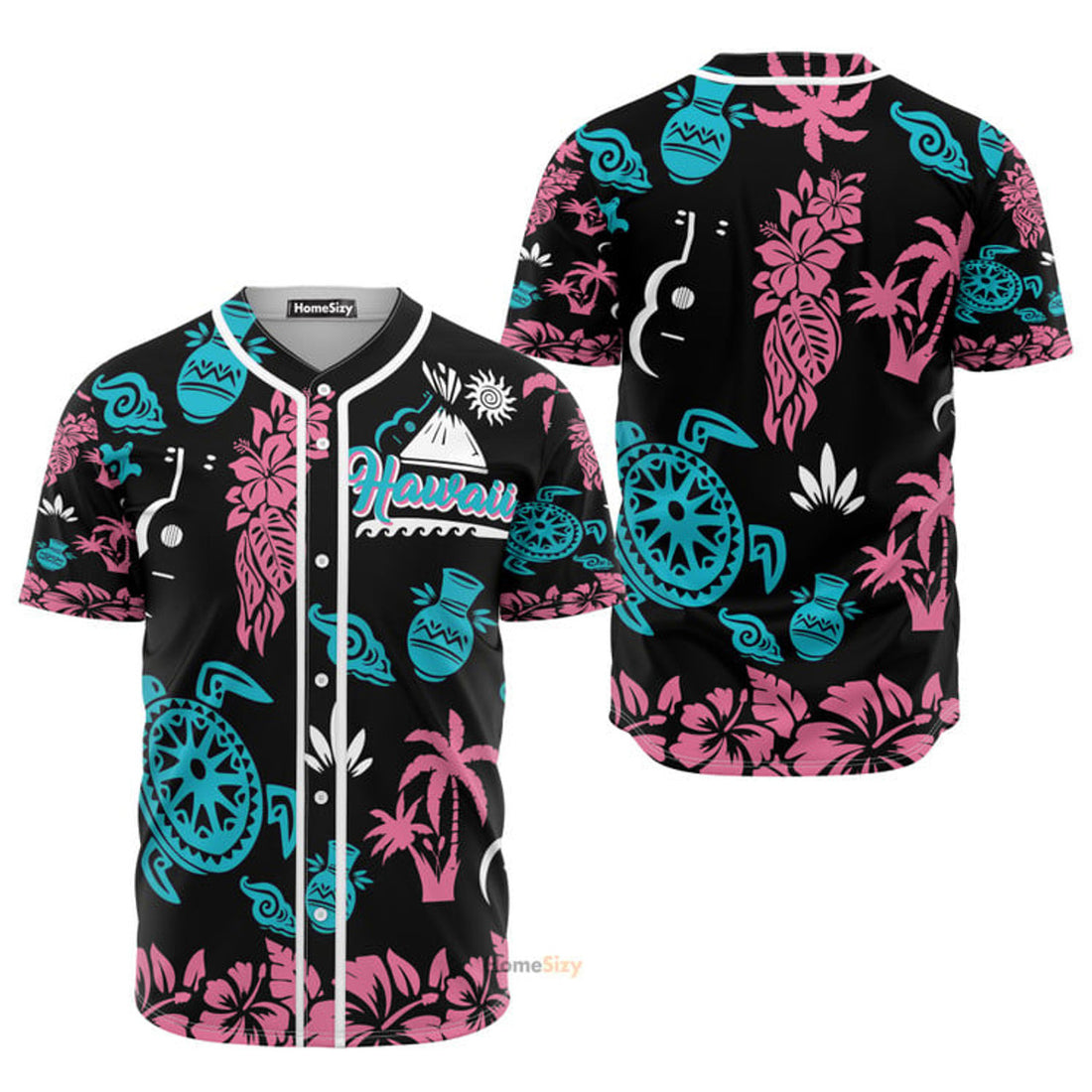 Hawaiian Coconut Palm Turtle Hibiscus - Baseball Jersey