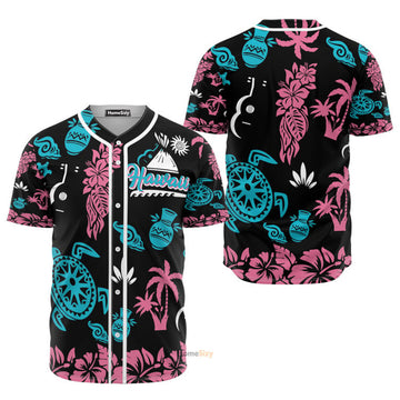 Hawaiian Coconut Palm Turtle Hibiscus - Baseball Jersey
