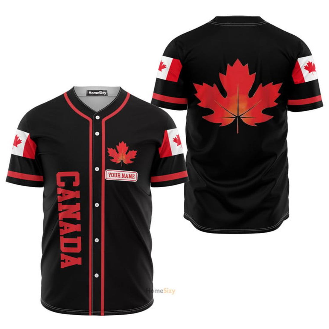 Custom Name Canada Red Maple Leaf - Personalized Baseball Jersey