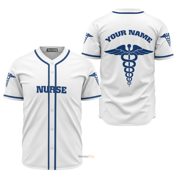 Custom Nurse Blue And White - Baseball Jersey