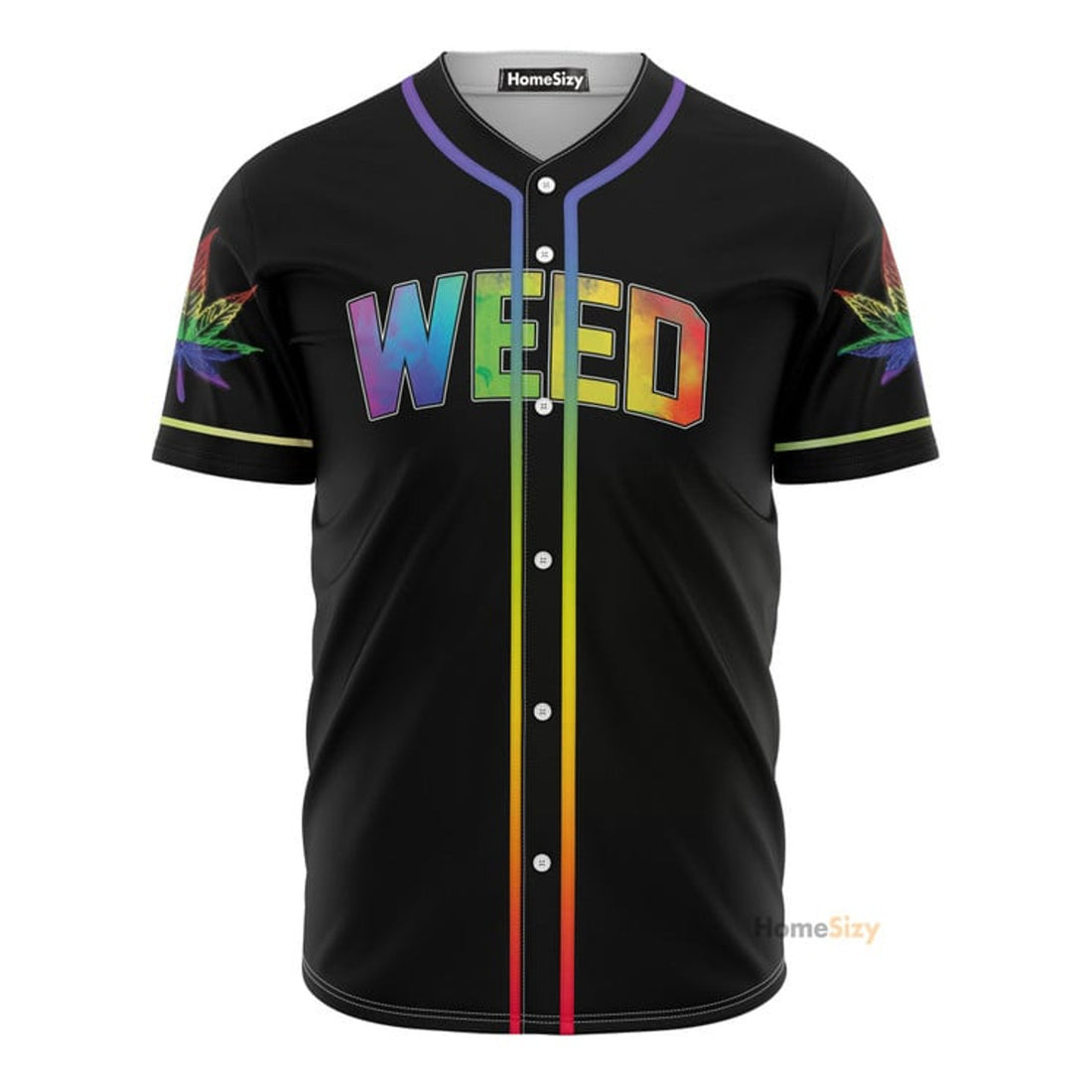 LGBT Love Is Love Weed Neon Rainbow Color Black - Baseball Jersey