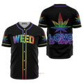 LGBT Love Is Love Weed Neon Rainbow Color Black - Baseball Jersey