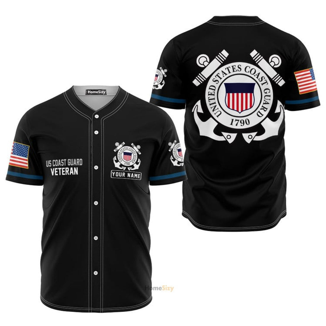Custom Name US Coast Guard Veteran - Personalized Baseball Jersey