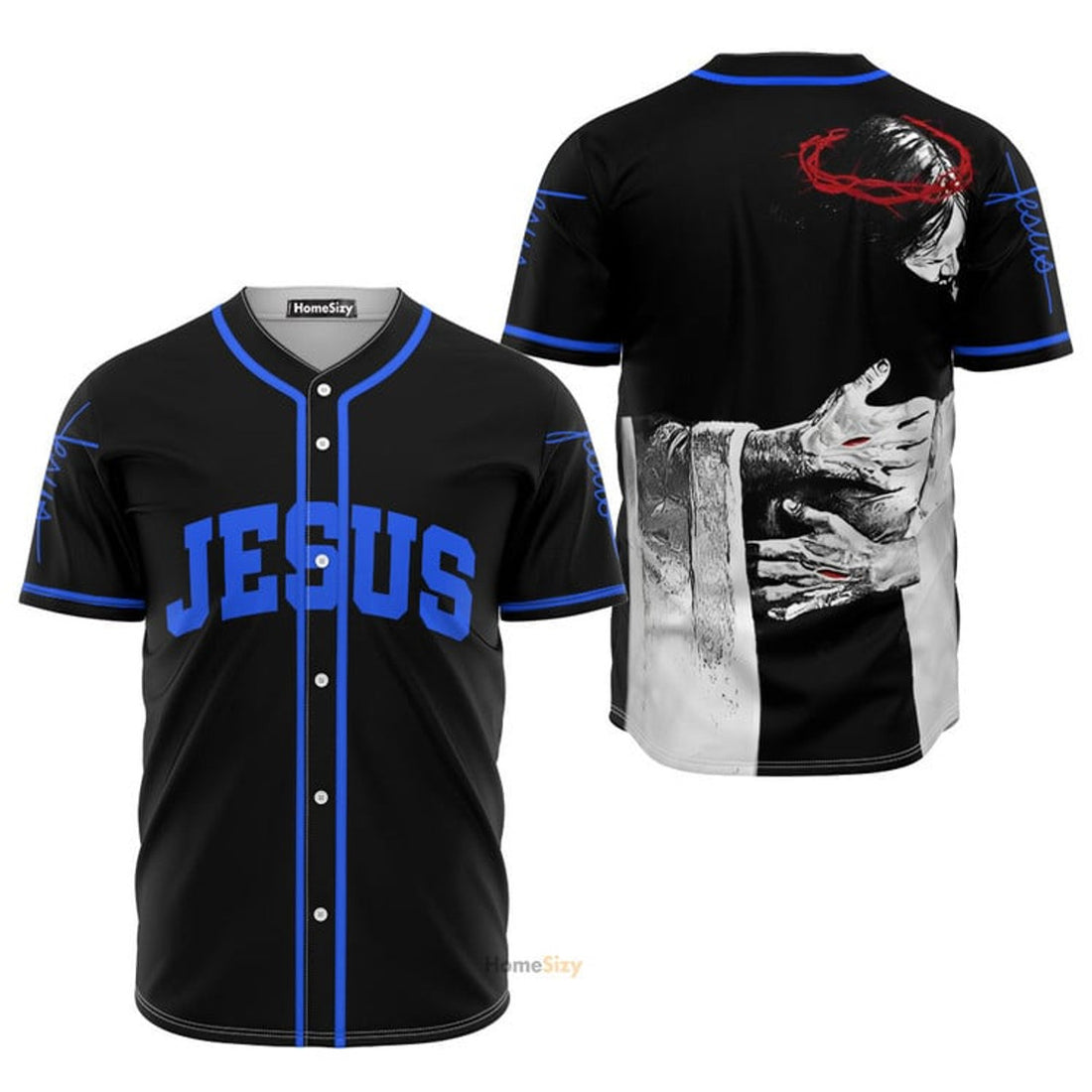 Jesus God's Hug Black And Blue - Baseball Jersey