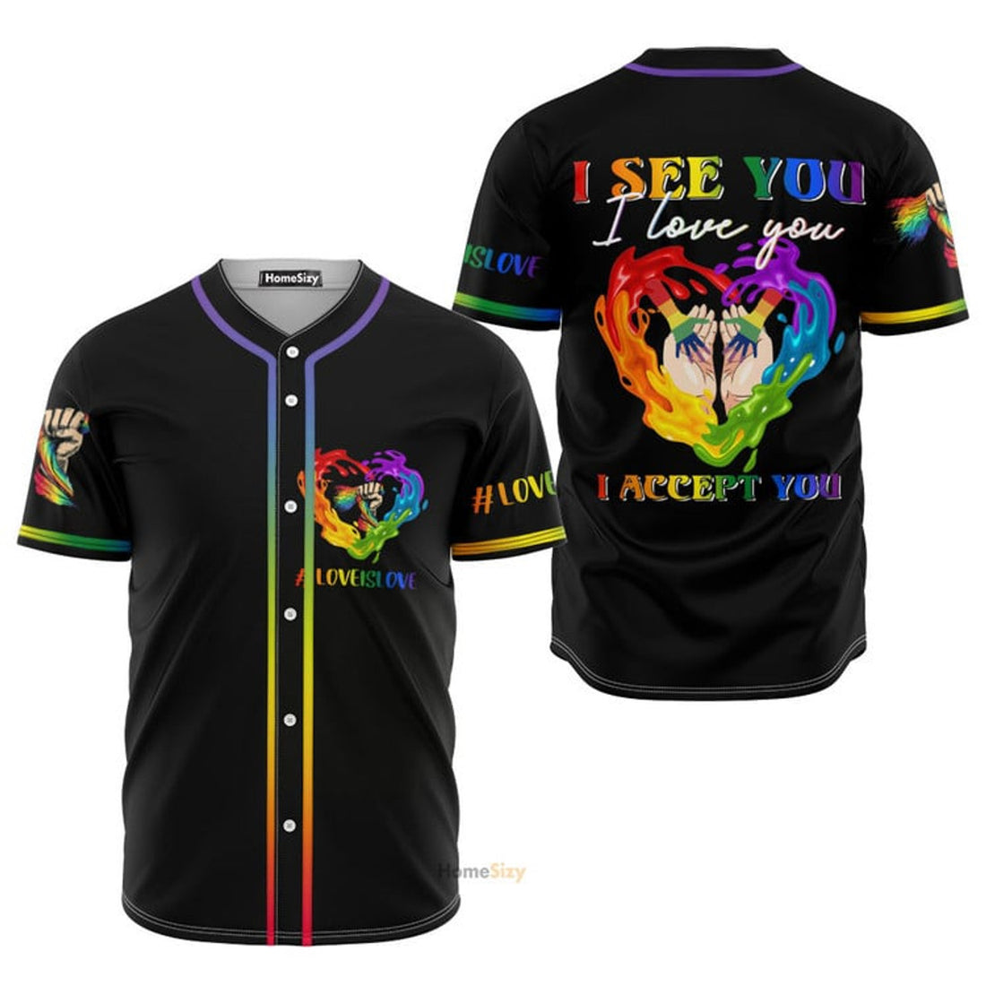 Lgbt Pride Love Is Love Rainbow Heart - Baseball Jersey