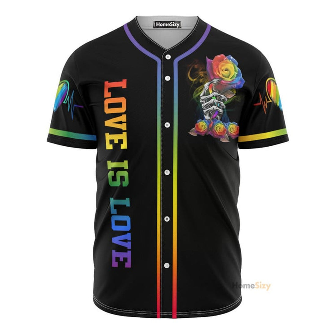 Lgbt Love Is Love Skull And Flowers - Baseball Jersey