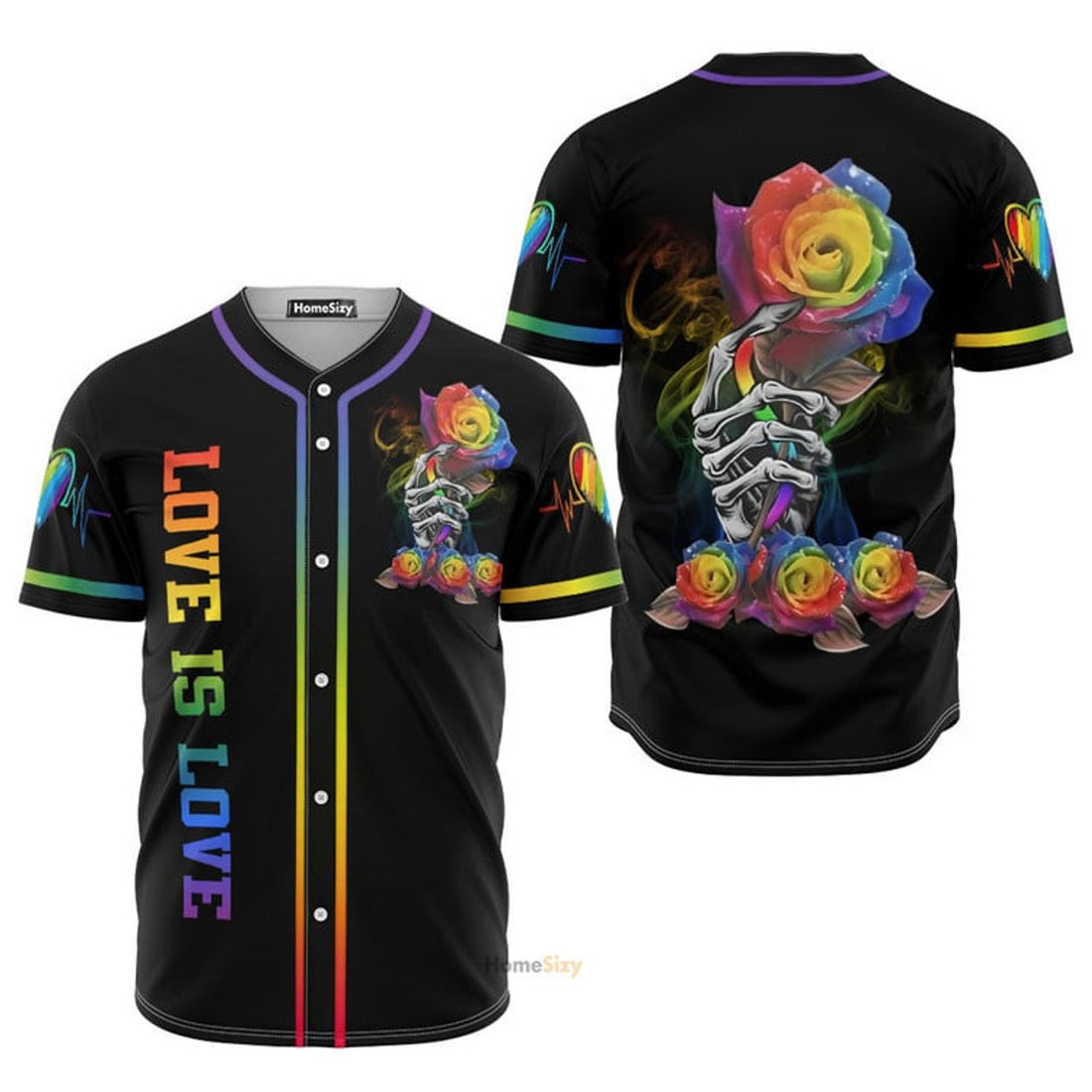 Lgbt Love Is Love Skull And Flowers - Baseball Jersey