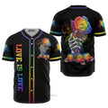 Lgbt Love Is Love Skull And Flowers - Baseball Jersey