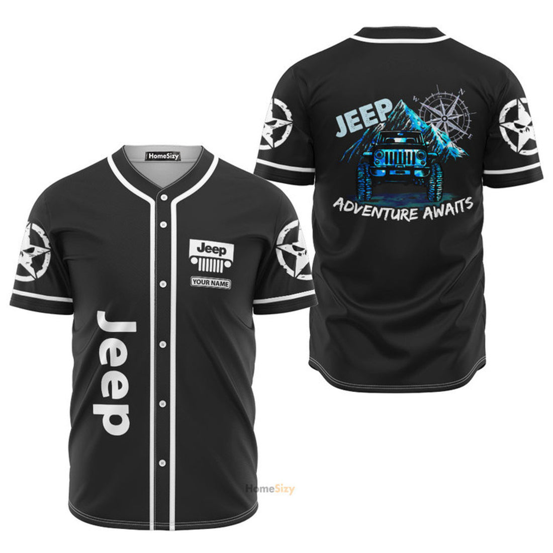 Custom Name Jeep Adventure Black - Personalized Baseball Jersey
